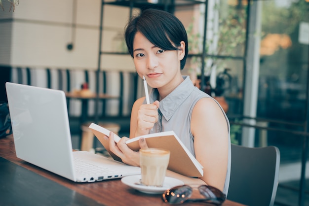 コーヒーショップでアジアの女性