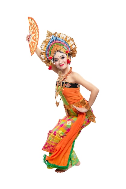 Asian woman dancing Balinese traditional dance isolated