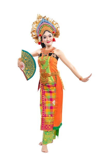 Asian woman dancing Balinese traditional dance isolated