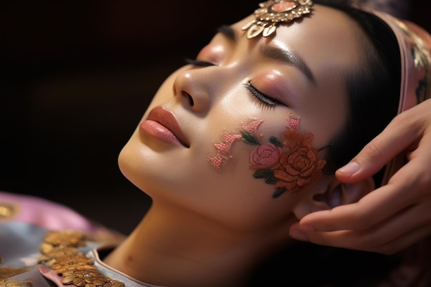 Photo an asian woman doing facial