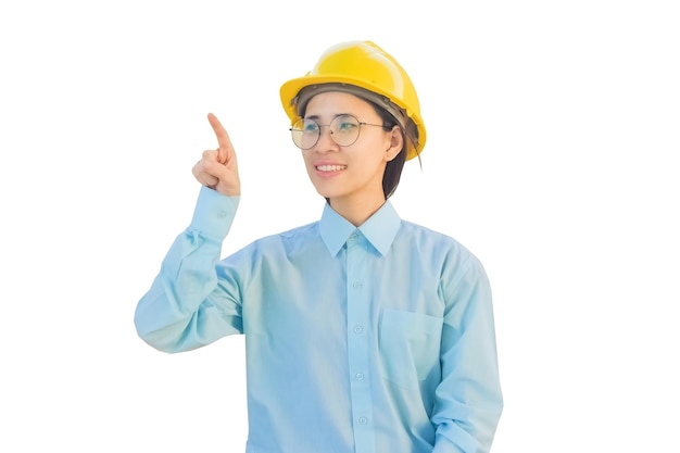 Asian woman engineer safety helmet on white background construction concept Engineer Industry