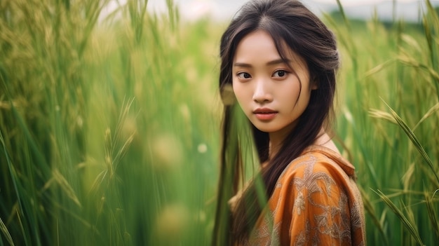 Asian woman farmer in straw hat