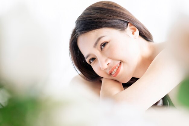 Asian woman going to beauty, skin care in spa