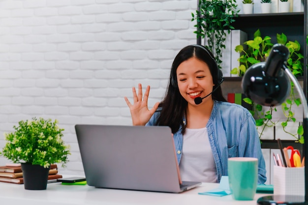 Asian woman having an online meeting