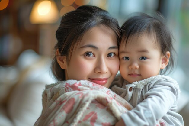 asian woman and her toddler ai generated