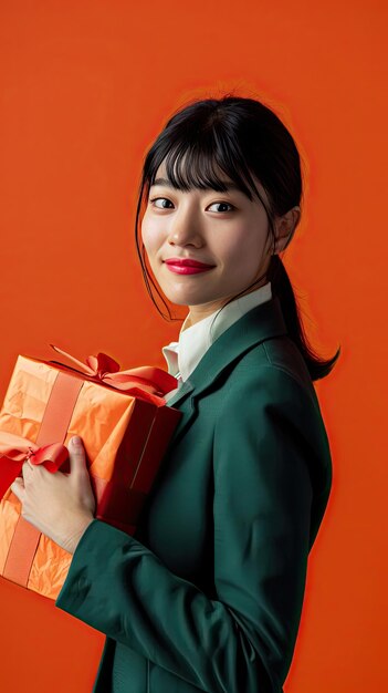 Asian woman hold a gift box