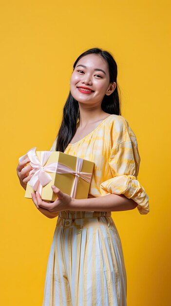 Asian woman hold a gift box