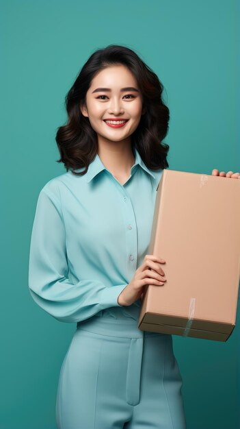 Asian woman holding a box