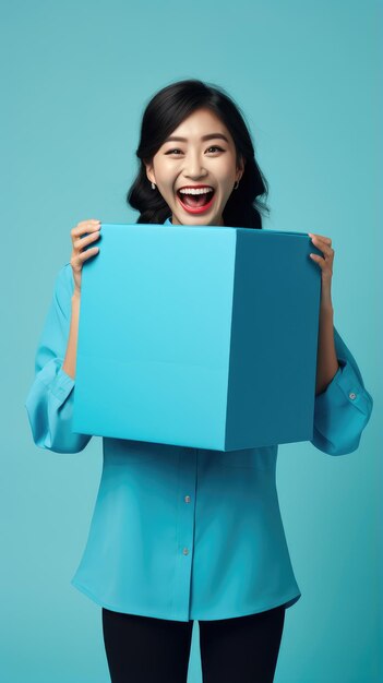 Asian woman holding a box