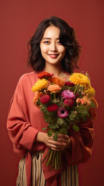 Asian woman holding flower bouquet florist