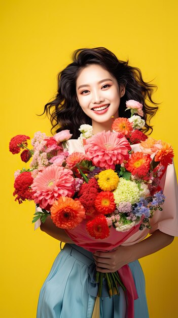 Asian woman holding flower bouquet florist