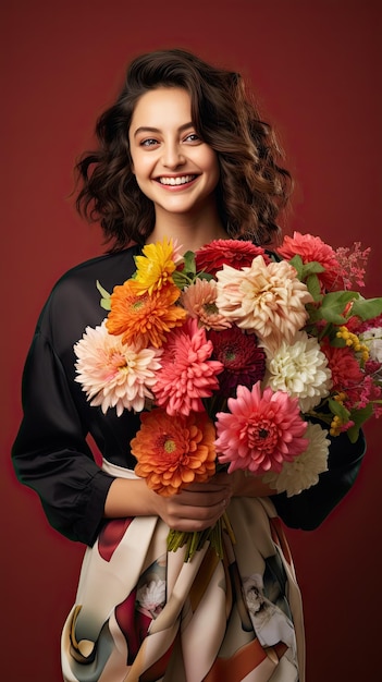 Asian woman holding flower bouquet florist