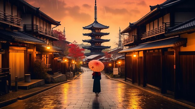 사진 교토 에서 우산 을 들고 키모노 를 입은 아시아인 여자