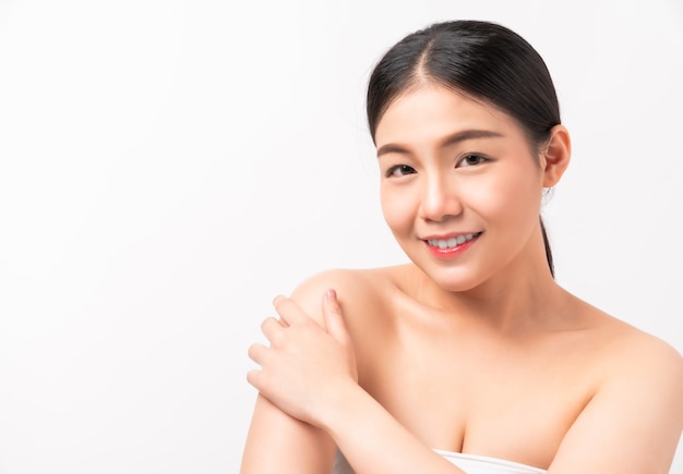 Asian woman is smiling skin beauty and health, for spa products and make up.