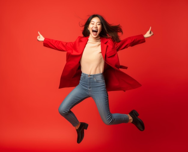 Photo asian woman jumping