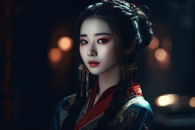 Азиатка в кимоно ночью Нейронная сеть сгенерирована искусственным интеллектом