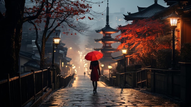 Photo asian woman in kimono with umbrella in kyoto