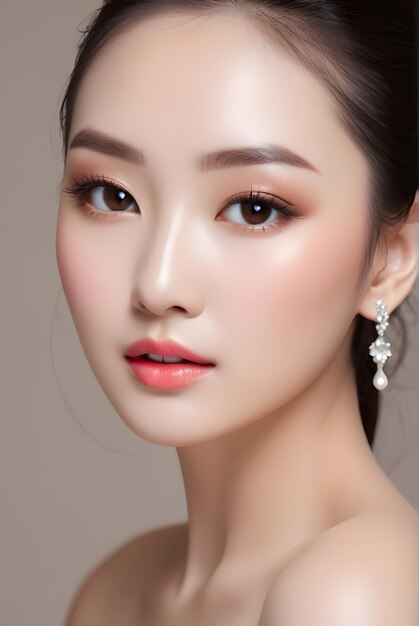 Asian woman makeup face woman testing cosmetics beautiful face for makeup