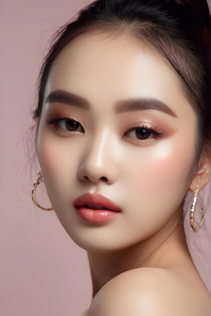 아시아 여성 메이크업 얼굴 여성 화장품 테스트 메이크업을위한 아름다운 얼굴