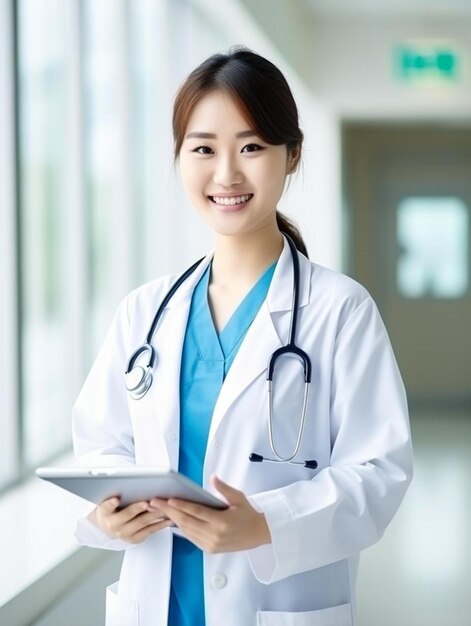 Asian woman nurse senior patient and tablet for consulting healthcare and report for medical help