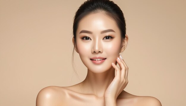 清潔で新鮮な肌と美しさを強調するアジア人女性の肖像画