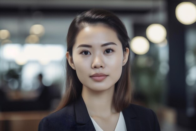 Asian woman portrait space laptop corporate happy business copy office businesswoman confident Generative AI