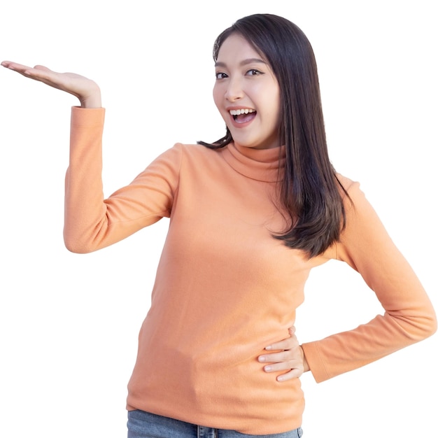 Asian Woman Presenting Gesture on Transparent Background