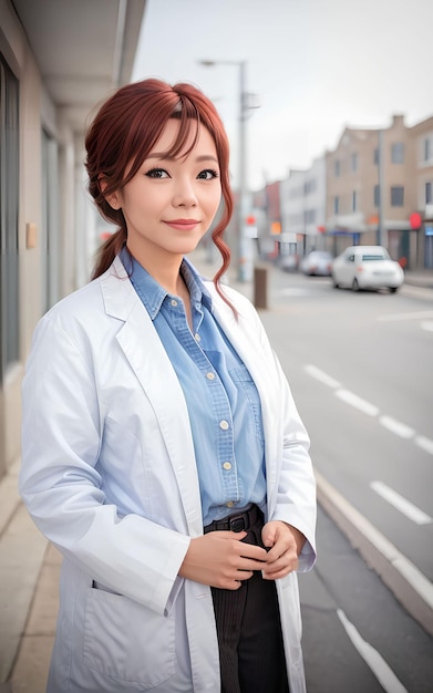 Asian woman researcher scientist wearing lab coat Generative AI