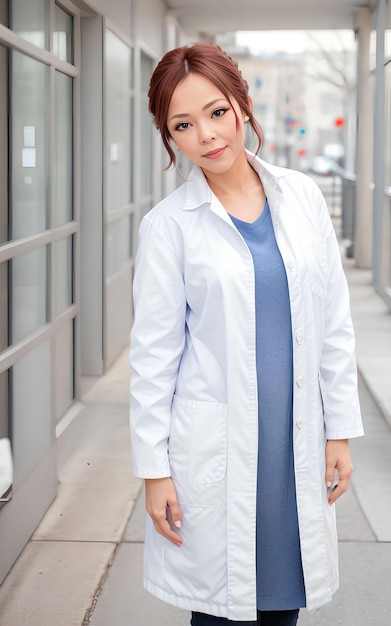 Photo asian woman researcher scientist wearing lab coat generative ai