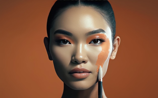 주근깨가 있는 아시아 여성의 얼굴과 미소 AI 생성