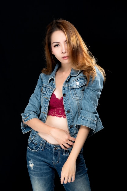 Asian woman sexy in jeans.