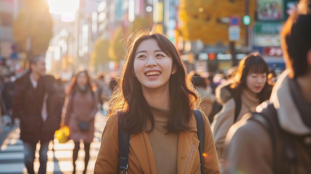 사진 일본 도쿄 시부야 구역에서 쇼핑을 하는 아시아 여성과 함께 도시를 고 있는 사람들의 군중 매력적인 소녀는 가을 휴가 휴가를 즐기고 재미있는 야외 생활 방식을 즐긴다.