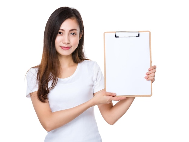 Asian woman show with clipboard