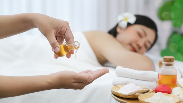 Asian woman in spa salon