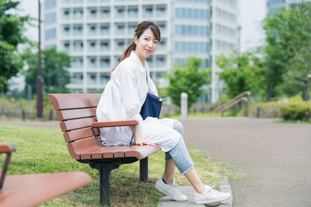 Asian woman taking a walk