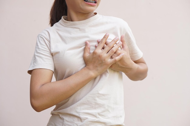 Asian woman tight chest can't breathe