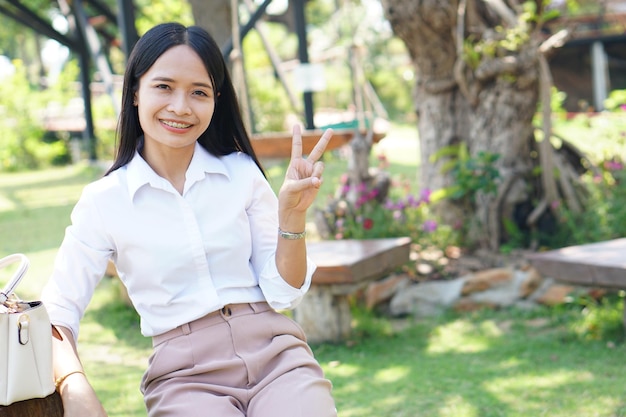 Asian woman tourists smile happily