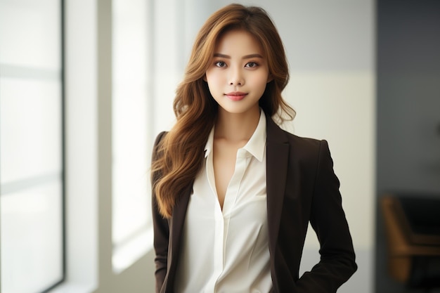 Asian woman wearing black blazer smiling