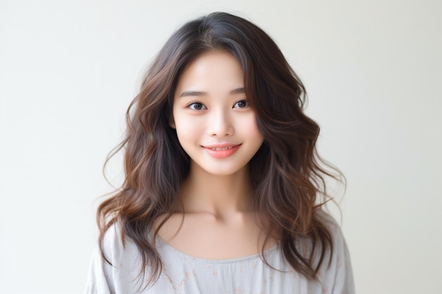 Asian woman wearing blue tshirt on white background