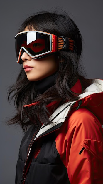 Asian woman wearing snow goggles glasses