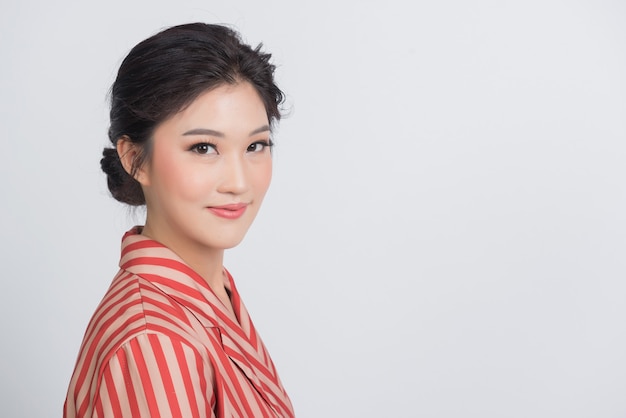 asian woman on white background, pretty girl