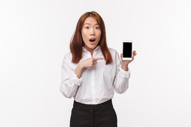 Asian woman in white shirt on white