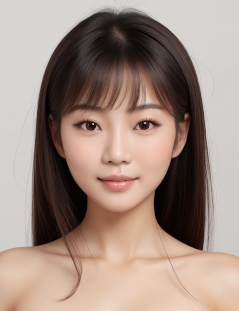 Asian woman with a beautiful face and perfect clean fresh ski