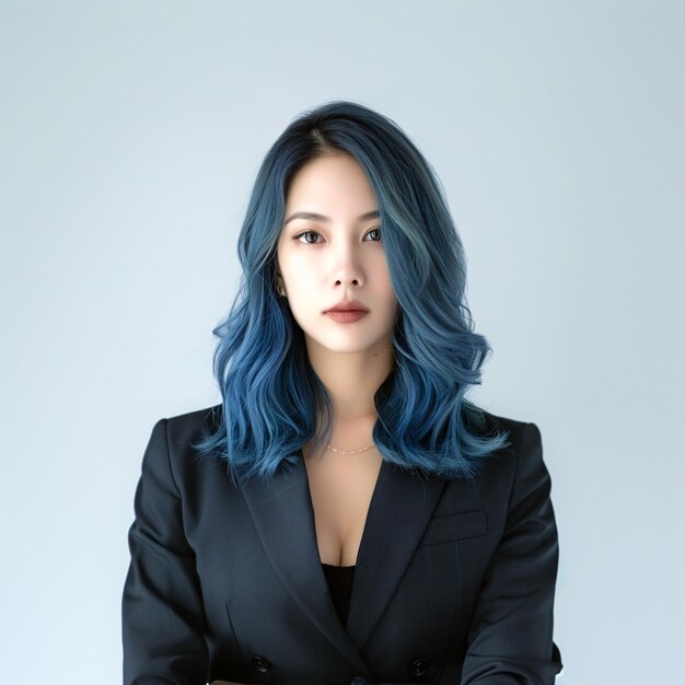 Asian Woman With Blue Hair Wearing a Suit