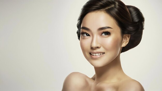 Photo asian woman with healthy skin close up portrait