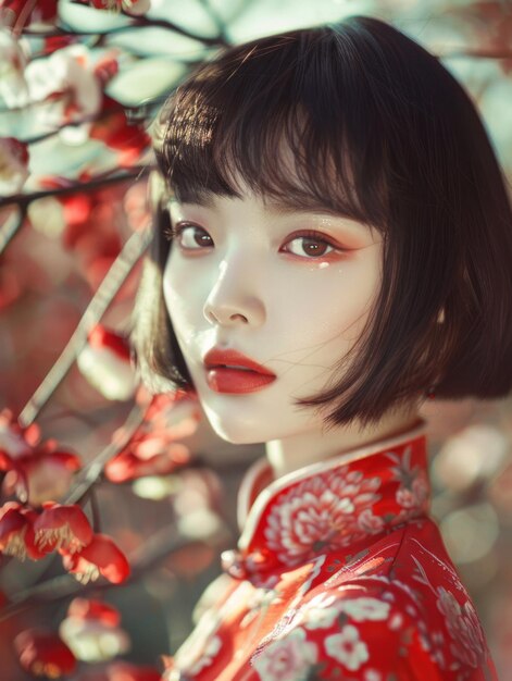 Photo asian woman with long hair