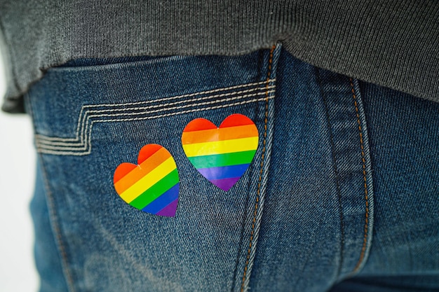 Asian woman with rainbow flag LGBT symbol rights and gender equality LGBT Pride Month in June