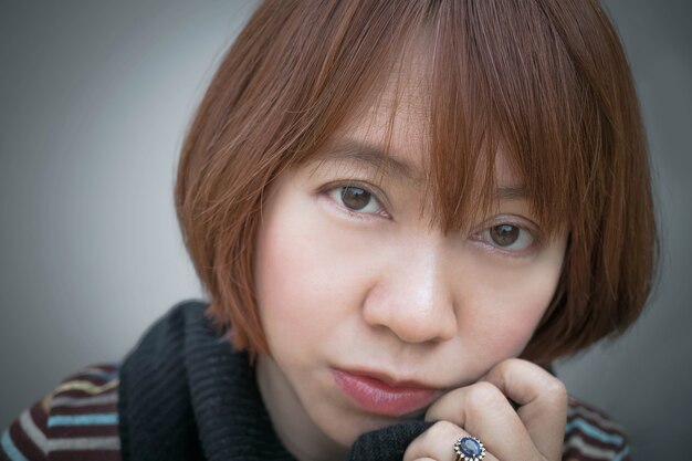 Asian woman with short hair portrait