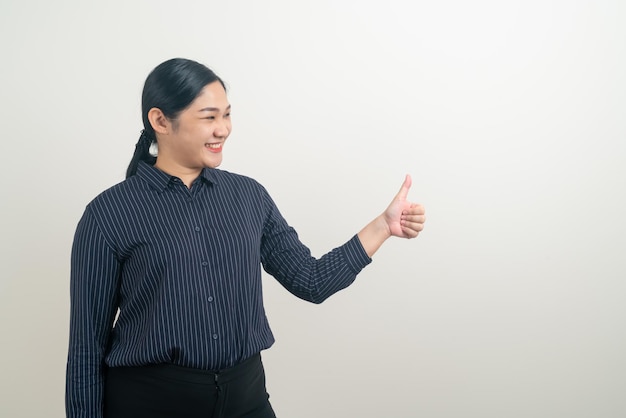 Asian woman with thumb up white background