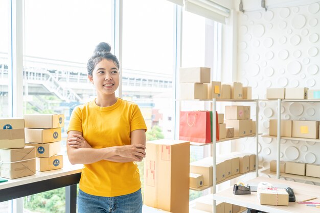 Asian woman working in delivery service